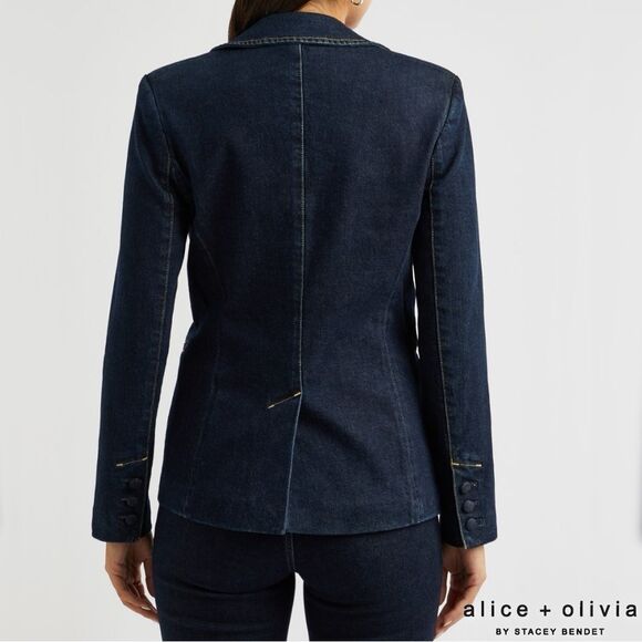 Alice + Olivia **NWT** Macey Dark Rinse Denim Fitted Blazer - Picture 14 of 16
